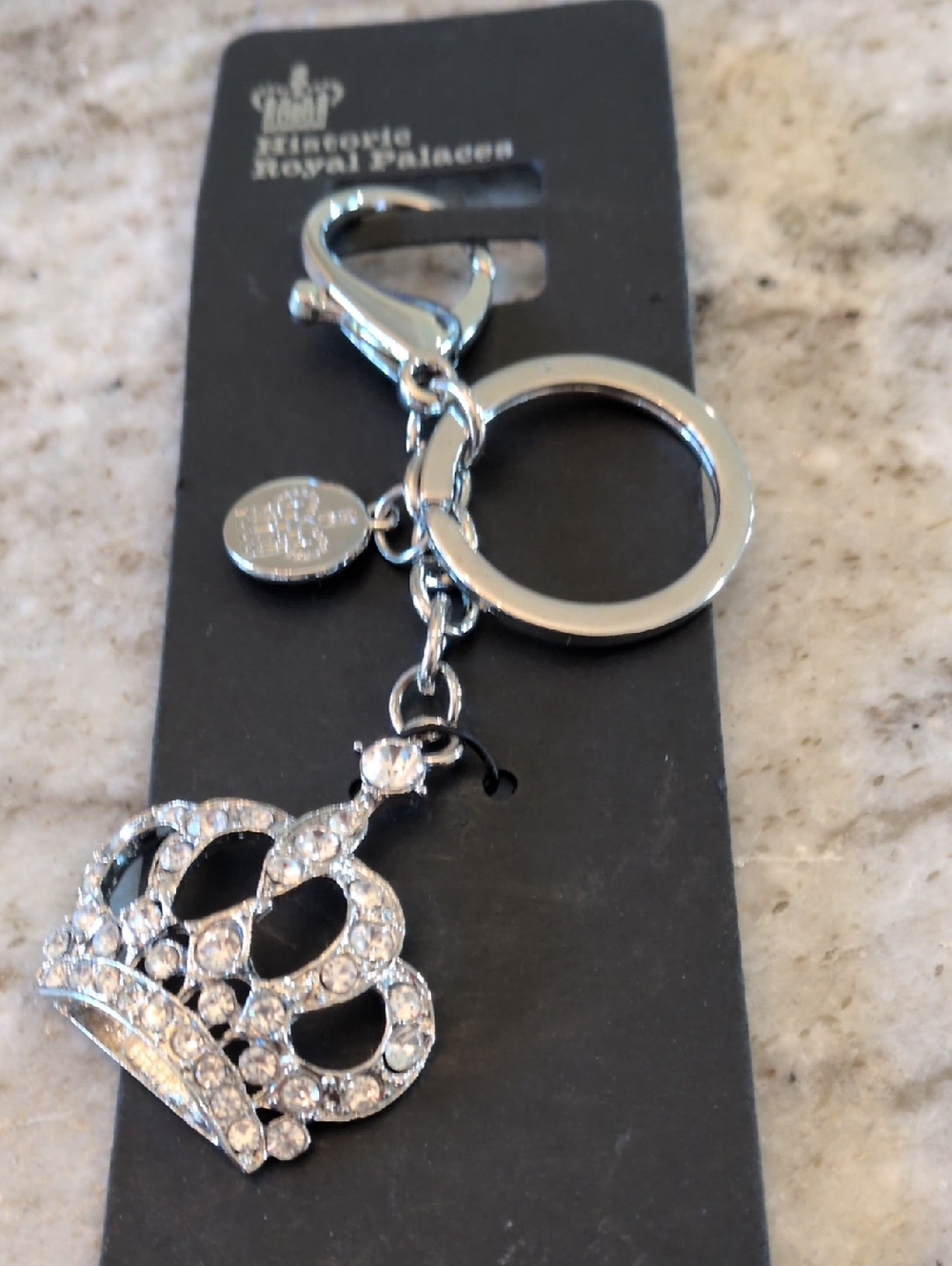 Silver Crystal Crown Key & Bag Charm by
